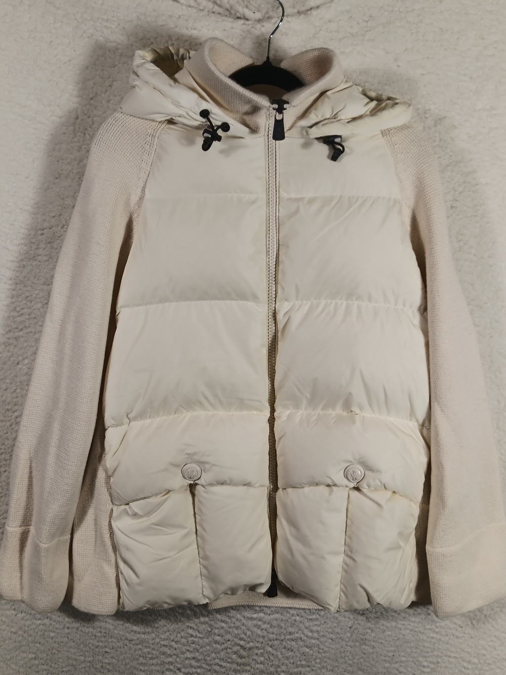 Moncler Genoble Jacket Womens L Ivory Maglione Tricot Cardigan Down Puffer Wool
